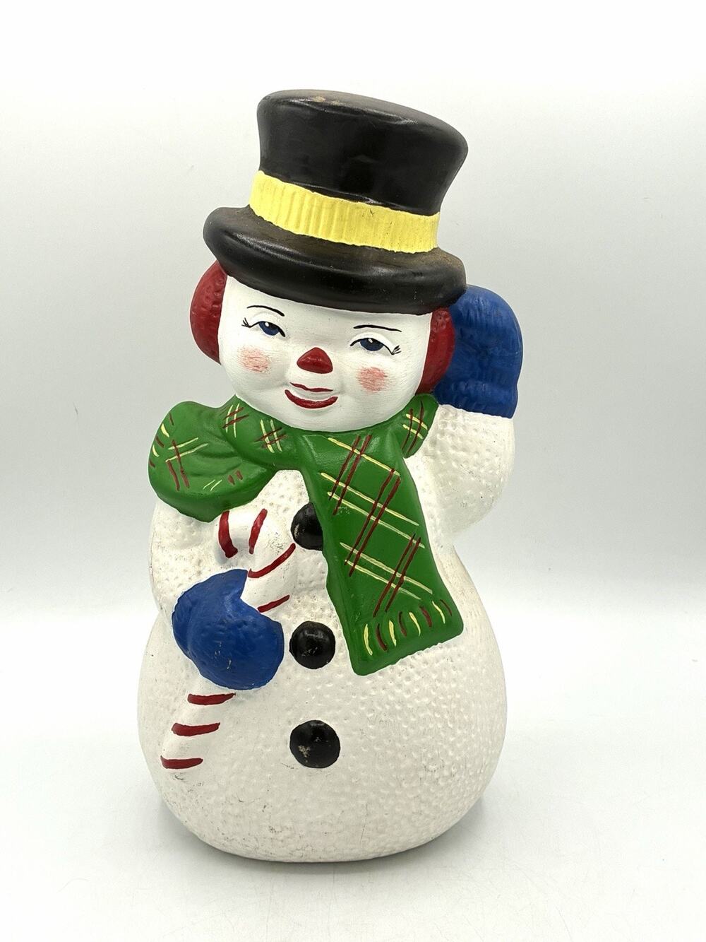 Vintage StyleCeramic Snowman Figurine 13” Candy Cane Scarf Christmas Decor